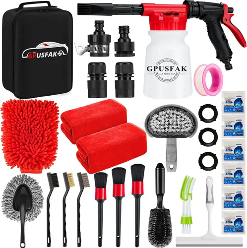 Vista 10 de 16Pcs Kit de Limpieza para Lavado de Auto con Pistola de Espuma, Cepillos de Detalle, Herramienta de Limpieza de Parabrisas, Cepillos para Llanta