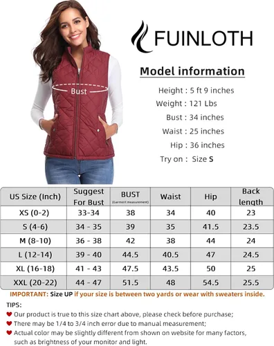 Vista 4 de Fuinloth - Chaleco acolchado para mujer, diseño de cuello alto, ligero, con cierre