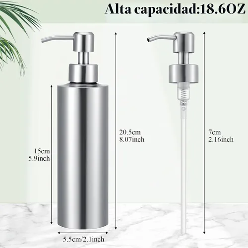 Vista 2 de Dispensador de jabón grande de acero inoxidable de 11.8 oz / 350 ml para cocina (2 unidades)