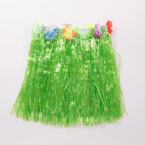 Vista 2 de Faldas de hierba para niños con falda hawaiana de hierba de Leis, falda de hierba hula tropical hawaiana fiesta en la playa