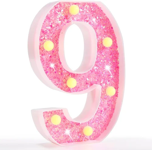 Vista 66 de Pooqla Luces de números de marquesina, números de luz rosa para niñas de 10.º cumpleaños, funciona con pilas, luz nocturna de número con purpurina