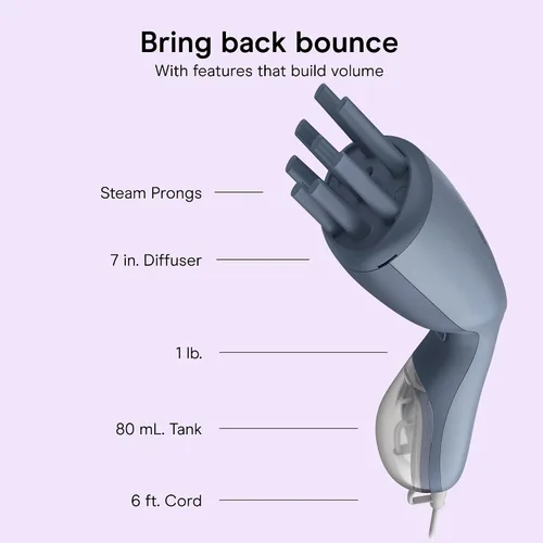 Vista 4 de Infiniti PRO Conair Steam Therapy - Vaporizador de cabello portátil con accesorio difusor de 7 pulgadas, calentamiento de 30 segundos, vapor