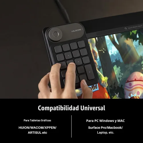 Vista 6 de HUION Keydial - Mini teclado programable Bluetooth con dial de 5 teclas anti-fantasma, 18 teclas personalizadas, teclado inalámbrico de acceso