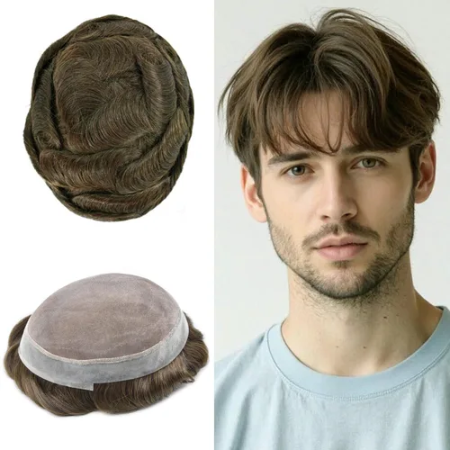 Vista 80 de Toupee para hombres Piezas de pelo fino mono para hombre Toupee sistema de reemplazo de pelo para hombres línea capilar natural para hombre postizo