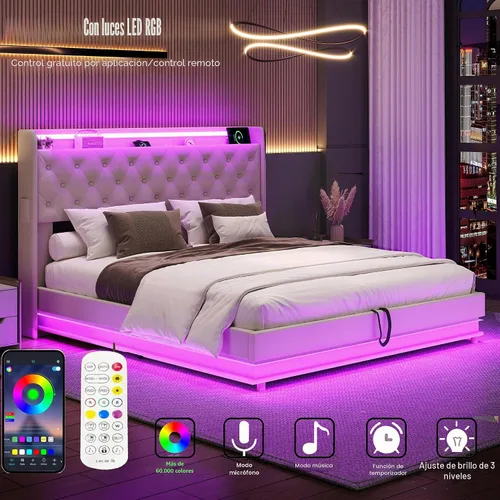 Vista 5 de Ailisite Cama de almacenamiento elevable de tamaño matrimonial, cama de plataforma tapizada con cabecera de almacenamiento con botones capitoné