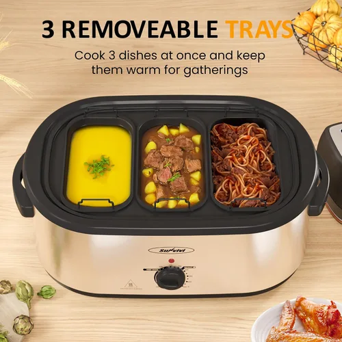 Vista 5 de Sunvivi Horno Tostador Eléctrico de 20 QT con Tapa de Autohilvanado, 3 Compartimentos y Función de Mantener Caliente, Control de Temperatura