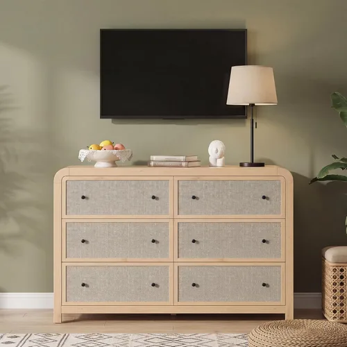 Vista 8 de Cómoda moderna de granja con 6 cajones para dormitorio Nogal
