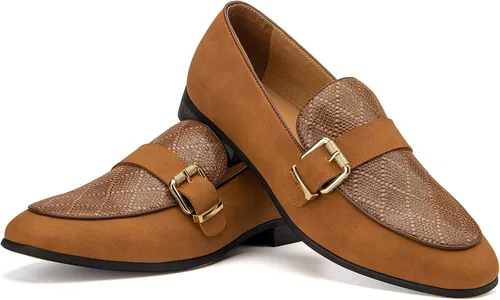 Vista 11 de JITAI Zapatos para hombre: mocasines casuales de cuero y gamuza para hombre, cómodos tacones bajos, zapatos de vestir sin cordones para bodas