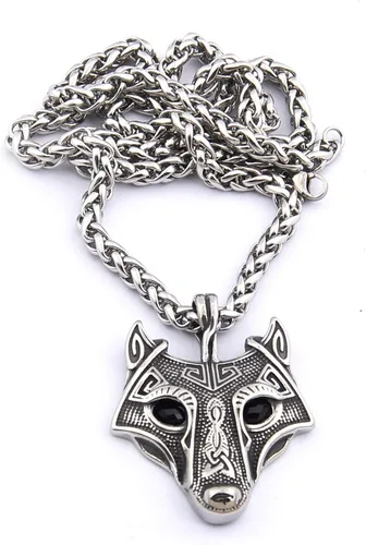 Vista 3 de Gungneer Collar con colgante de lobo vikingo Fenrir para hombres y mujeres, cadena de trigo de acero inoxidable, amuleto nórdico, talismán