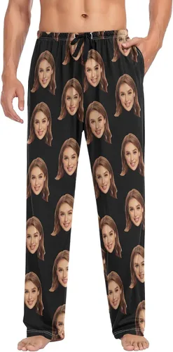 Vista 3 de Pantalones de pijama personalizados con estampado de cara con foto para hombre, pantalones de pijama casuales personalizados, regalos de vacaciones