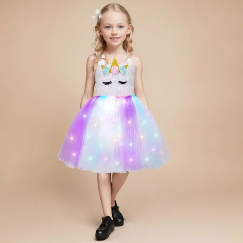 Vista 8 de Mooedcoe Unicorn Costume for Little Girls Dress Up, Handmade Sequin Rainbow Unicorn Tutu Birthday Outfit Gifts Party Decor
