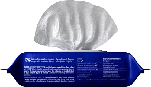 Vista 2 de DOUXO® Skin & Coat SPA - Toallitas Multiusos Ultra Seguras para Perros y Gatos, 100 Toallitas, Elimina Suavemente Manchas de Lágrimas y Saliva, Deja