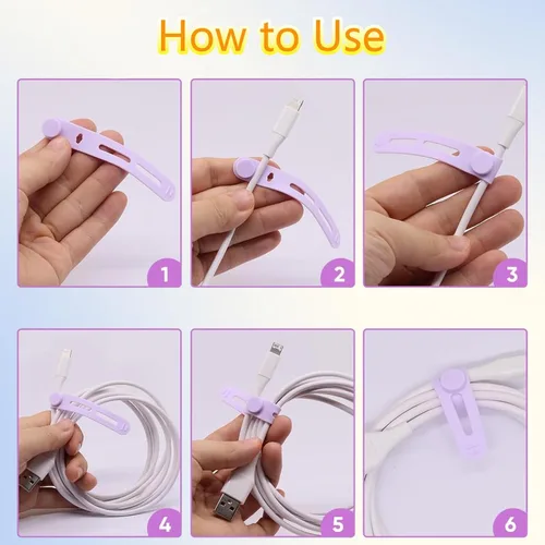 Vista 6 de 12 correas de silicona mejoradas para cables, correas de cable reutilizables para cables de carga, auriculares, computadora, escritorio, gestión