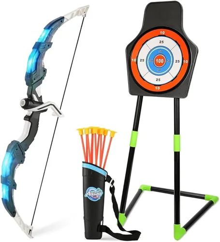 Vista 13 de Bow and Arrow Set for Kids, 2-Pack LED Light Up Archery Set for Boys Girls Azul y verde