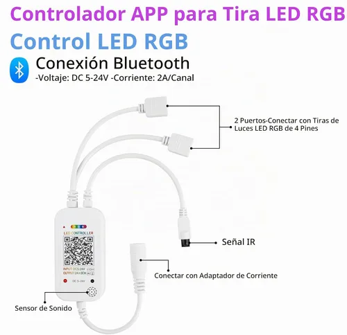 Vista 3 de RGBZONE Smart Bluetooth RGB LED Controlador para 4-PIN 5050/3528 Tira de luces