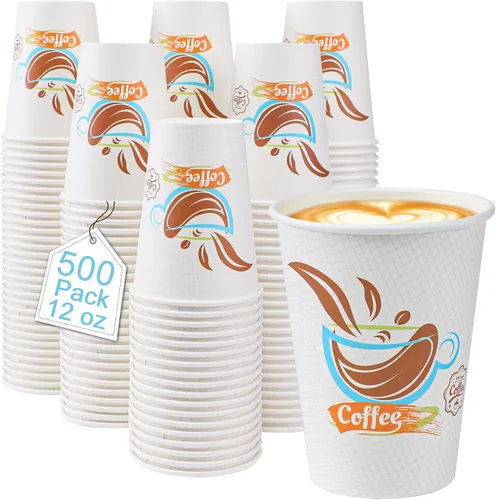 Vista 7 de Lamosi Paquete de 180 tazas de café de 12 onzas, vasos de papel desechables Tazas calientes estampadas con aislamiento grueso a prueba de fugas