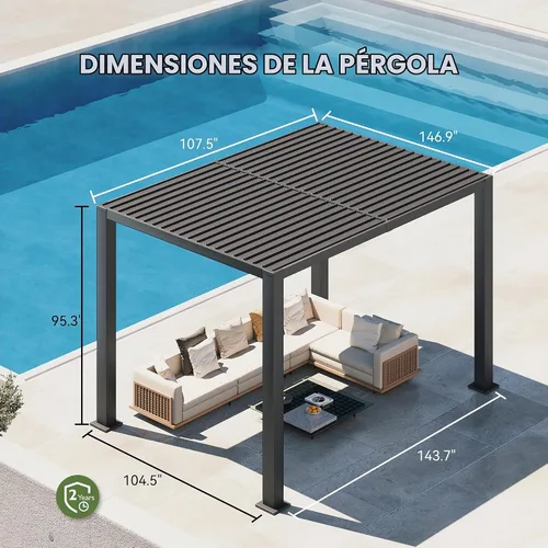Vista 3 de Aoxun Motorized Louvered Pergola 9'x12' with LED Lights & Power Outlet