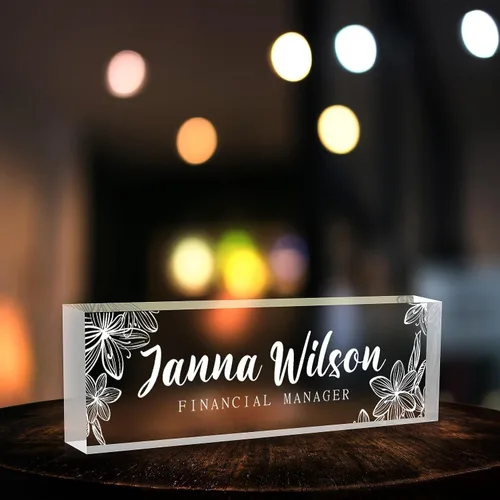 Vista 11 de Placa de identificación para escritorio, placa de nombre de escritorio personalizada, accesorios de escritorio de oficina acrílicos, regalos A