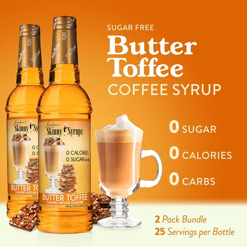Vista 3 de Jordan's Skinny Syrups Butter Toffee, jarabe aromatizante sin azúcar, botella de 25.4 onzas líquidas (paquete de 2).