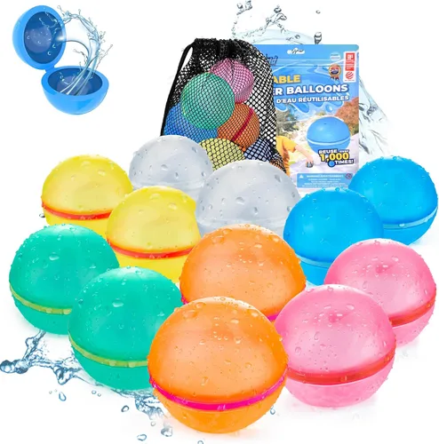 Vista 10 de 6 globos de agua reutilizables, bolas de agua magnéticas recargables para juegos al aire libre, bomba de salpicaduras de agua autosellante
