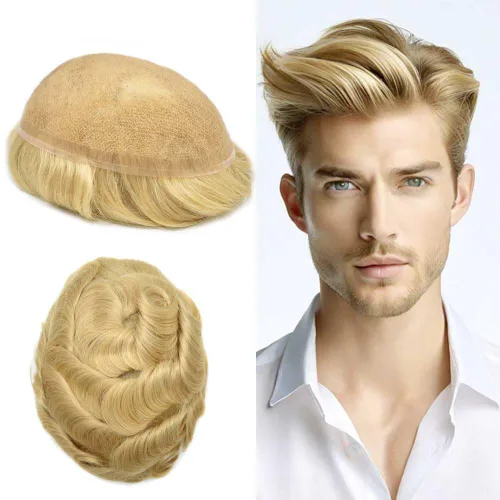 Vista 87 de Peluca de cabello humano con encaje completo, línea capilar real, para hombre, peluca de cabello con nudo blanqueado, pieza de pelo para hombres