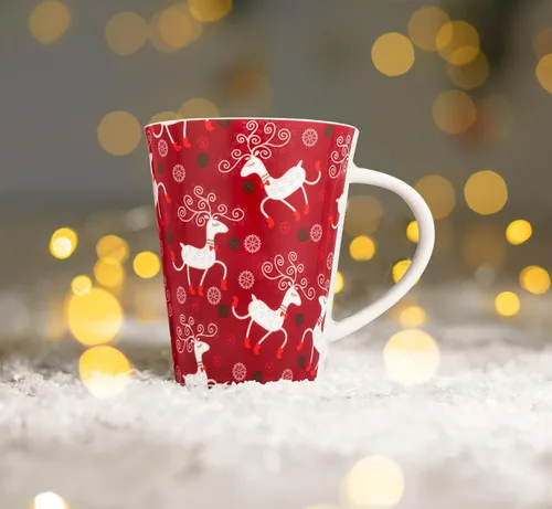 Vista 4 de K-Kraft Taza de Navidad de reno – 12oz – Cerámica – Caja de regalo – 4 diseños a elegir