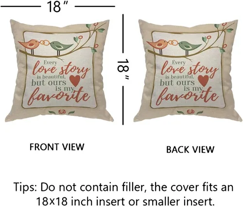 Vista 5 de EKOBLA Lover Bird - Funda de almohada con texto en inglés "Every Love Story is Beautiful But Ours is My Favorite Valentine", funda de cojín cuadrada