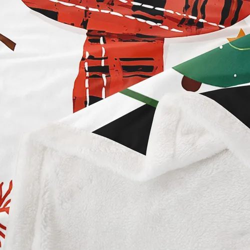 Vista 4 de Manfei Manta de Navidad con árbol de Navidad, muñeco de nieve, copo de nieve, para decoración de habitación de niños y niños, manta de rayas blancas