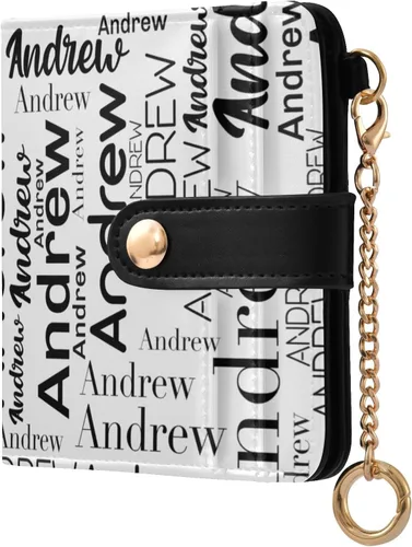 Vista 24 de Sinestour Custom Black pattern Small Wallet for Women RFID Blocking Leather Bifold Small Purse with Card Holder Zipper Coin Pocket ID Window