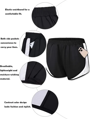Vista 3 de Fulbelle - Pantalones cortos deportivos de doble capa para mujer, elásticos, con bolsillos