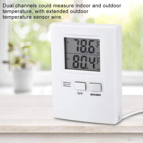 Vista 7 de Medidor de temperatura con cable para interiores y exteriores, termómetro digital con cable de sensor y pantalla LCD, funciona