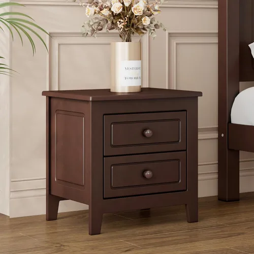 Vista 11 de Merax Juego de muebles de dormitorio de madera rústica moderna de 3 piezas con marco de cama de tamaño matrimonial, 2 mesitas de noche con cajones