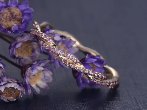 Vista 3 de Anillo de boda de amatista de eternidad completa de oro rosa de 14 quilates