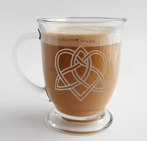 Vista 2 de Celtic Love Knot Glass Coffee Mug Set of 2 – Free Personalized Engraving, 16oz Mugs