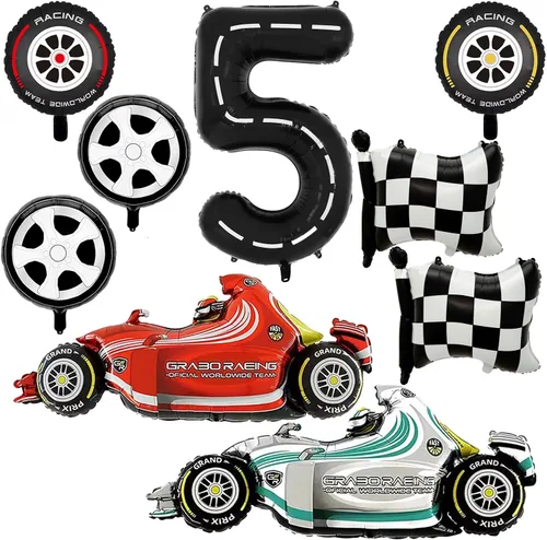 Vista 9 de Globos de Auto de Carreras, Decoraciones de Fiesta de Cumpleaños de Auto de Carreras de 43 Pulgadas, Globos de Papel de Aluminio