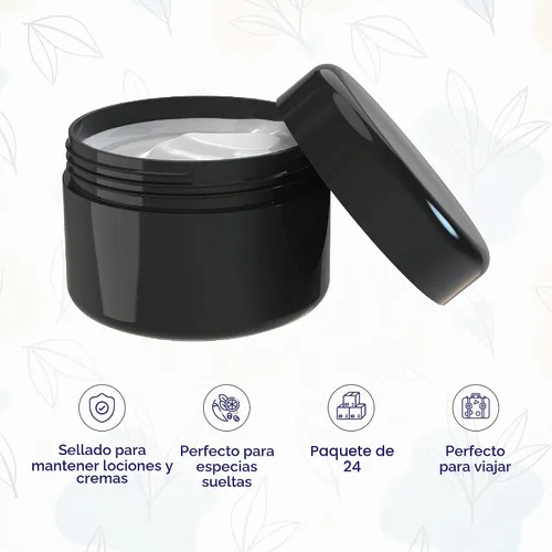 Vista 2 de Houseables Recipientes cosméticos con tapas, tarros negros, recipiente de loción, tarros de 2 onzas con tapas, pequeño recipiente de plástico