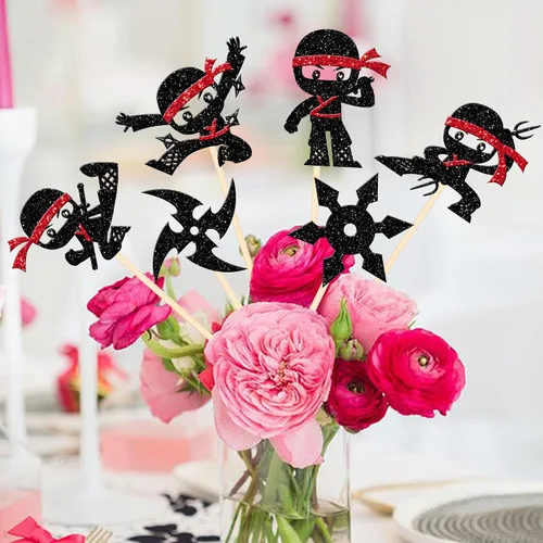 Vista 4 de 12 piezas de centros de mesa ninja de doble cara, dardos de artes marciales, karate, kung fu, guerreros, centros de mesa de flores para temática