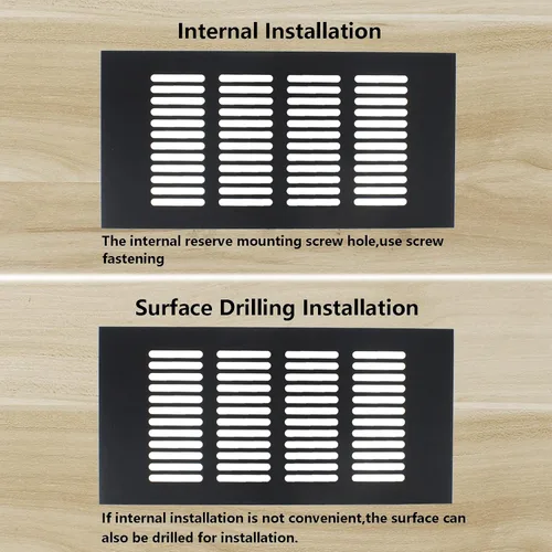 Vista 6 de 2 fundas para ventilación de aire, rejilla de ventilación de aleación de aluminio negro rectangular con listones de metal para armario, estufa