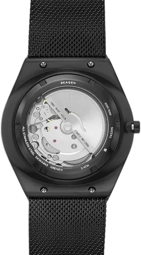 Vista 4 de Skagen Mens Grenen Three-Hand Date Watch with Steel Mesh or Leather Band