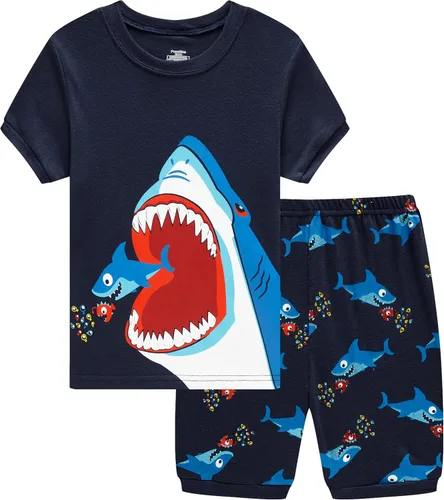Vista 17 de Pijamas para niños, 100% algodón, 2 piezas, manga corta, conjunto de ropa de dormir de verano para niños, 3t-10t 01 Gris/Estampado De Excavadora