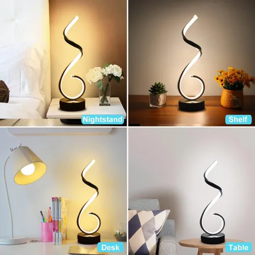 Vista 7 de Juego de 2 lámparas de mesa LED en espiral modernas, lámpara de mesa de control táctil de 10 W con puertos de carga USB, regulable, 3 modos de Negro