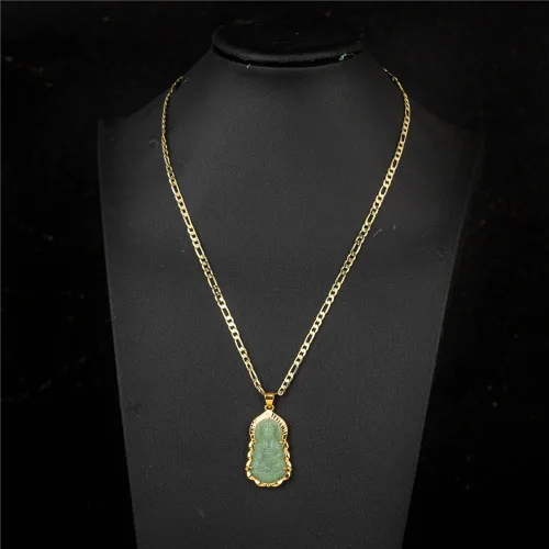 Vista 4 de kelistom Collar con colgante de Buda Guanyin verde chapado en oro de 18 quilates para mujeres y hombres, adorno budista, amuleto de Buda Maitreya