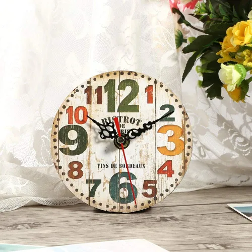 Vista 2 de Reloj colgante de madera, reloj de pared de madera ligero, práctico para decoración del hogar, decoración de cocina (#3)