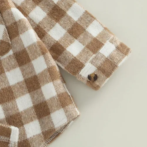 Vista 7 de AEEMCEM Chaqueta de franela a cuadros para bebés, niños y niñas, de manga larga, con solapa, con botones, con bolsillos, chaqueta tipo cárdigan