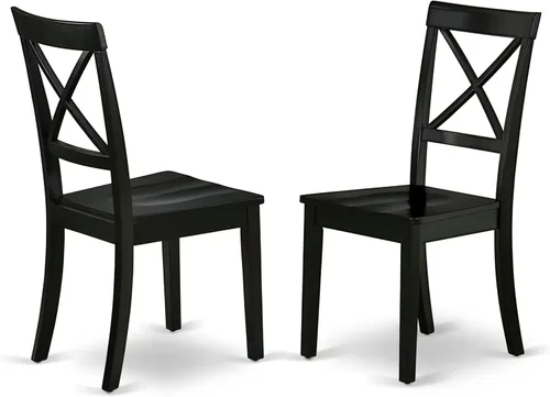 Vista 4 de East West Furniture AMBO3-BCH-W Juego de mesa y sillas de cocina de 3 piezas contiene una mesa de comedor redonda con pedestal y 2 sillas de asiento