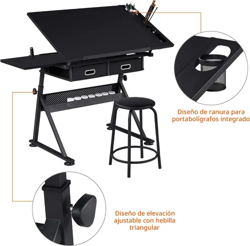Vista 7 de Yaheetech Mesa de dibujo para artistas, escritorio de dibujo de altura ajustable, escritorio de arte/manualidades, estación de trabajo de pinturas