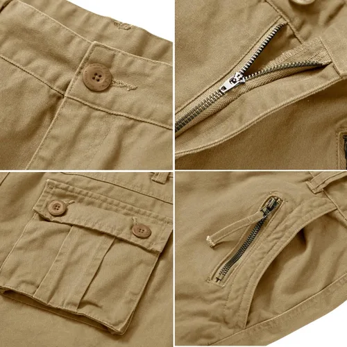 Vista 4 de Raroauf Bermudas de sarga de algodón para mujer, estilo casual, con múltiples bolsillos