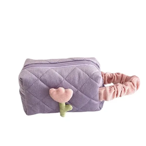 Vista 10 de Bolsa de maquillaje floral kawaii, bolsa para cosméticos y cosméticos, bolsa de viaje estética, organizadora de bolsa de aseo acolchada de hadas