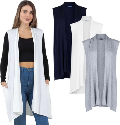 Vista 6 de Azules 3 Pack Sleeveless Long Cardigan for Women with Pockets – Flowy Dressy Layer Casual Wear, Lightweight Open Front