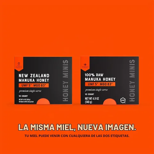 Vista 8 de Nate's Manuka Honey Minis - 10 unidades de una sola porción, miel de manuka pura - MGO 83+ Certificado UMF 5+ - 10 paquetes de una sola porción